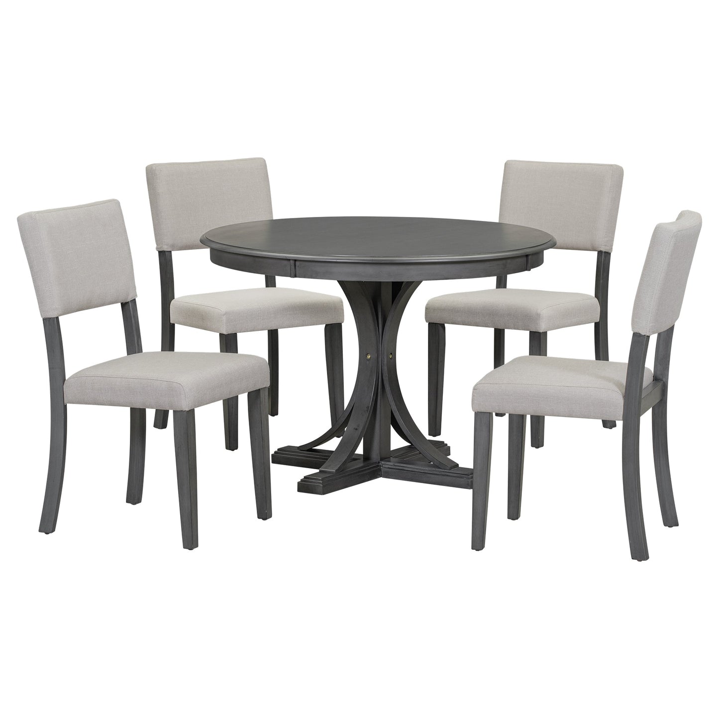 TREXM Five Piece Retro Round Dining Table Set with Curved Brackets and 4 Restaurant Cushioned Chairs (Dark Gray) - Korvel