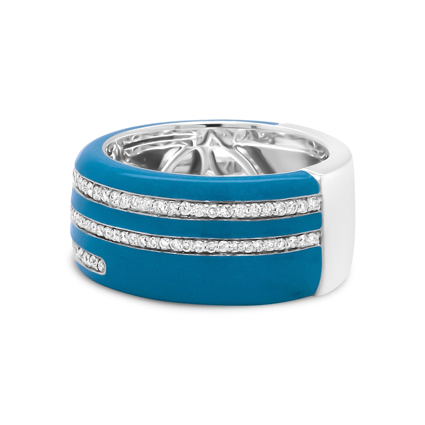 Bague large en diamant émaillé turquoise en argent sterling .925 - Taille 7