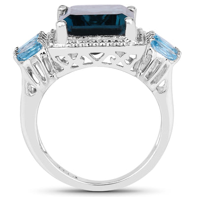 Anillo de Topacio Azul de Londres y Topacio Azul Suizo de 8.17 Quilates