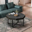Wooden octagonal retro patchwork craft 30 inch wooden tabletop cross metal leg coffee table (Antique Black) - Korvel