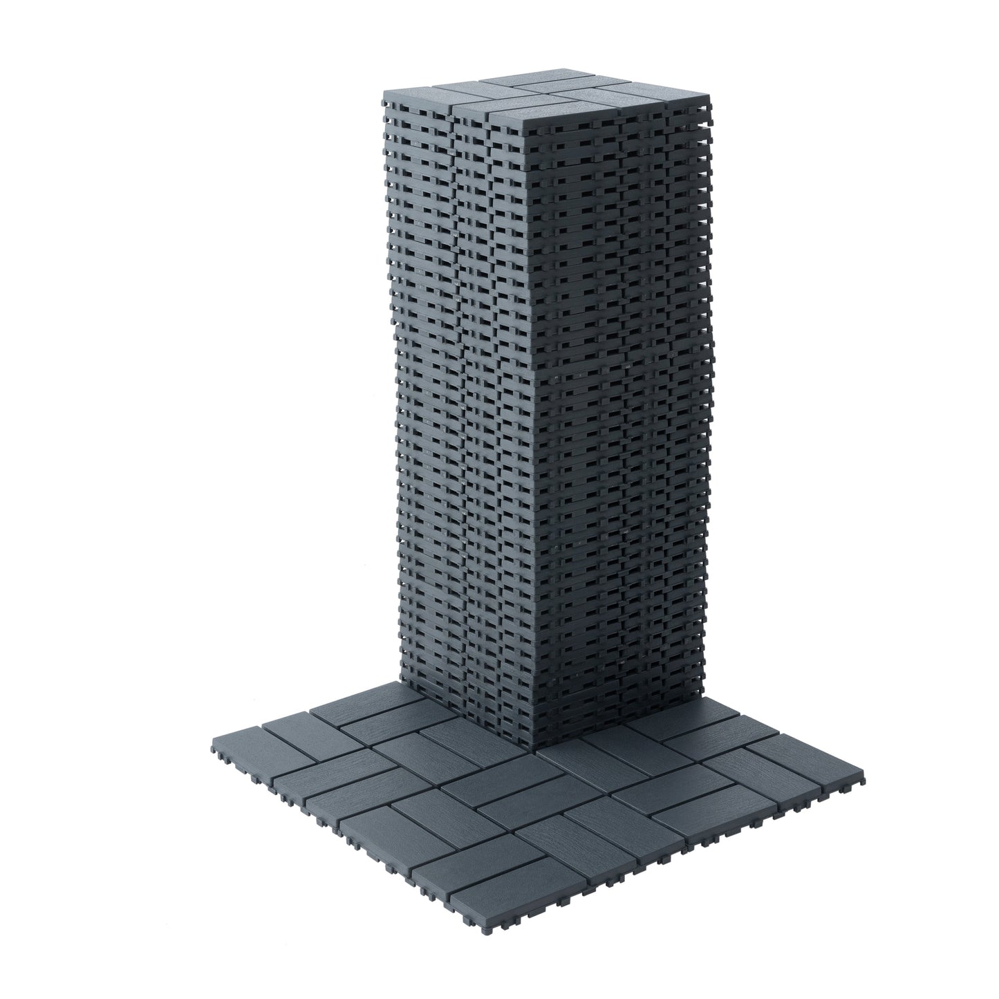 Plastic interlocking deck tiles, 44 terrace deck tiles, 12 "x12" square waterproof terrace floor tiles, gray - Korvel