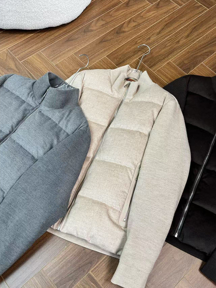 Stylish Wool Knit Patchwork White Duck Down Jacket