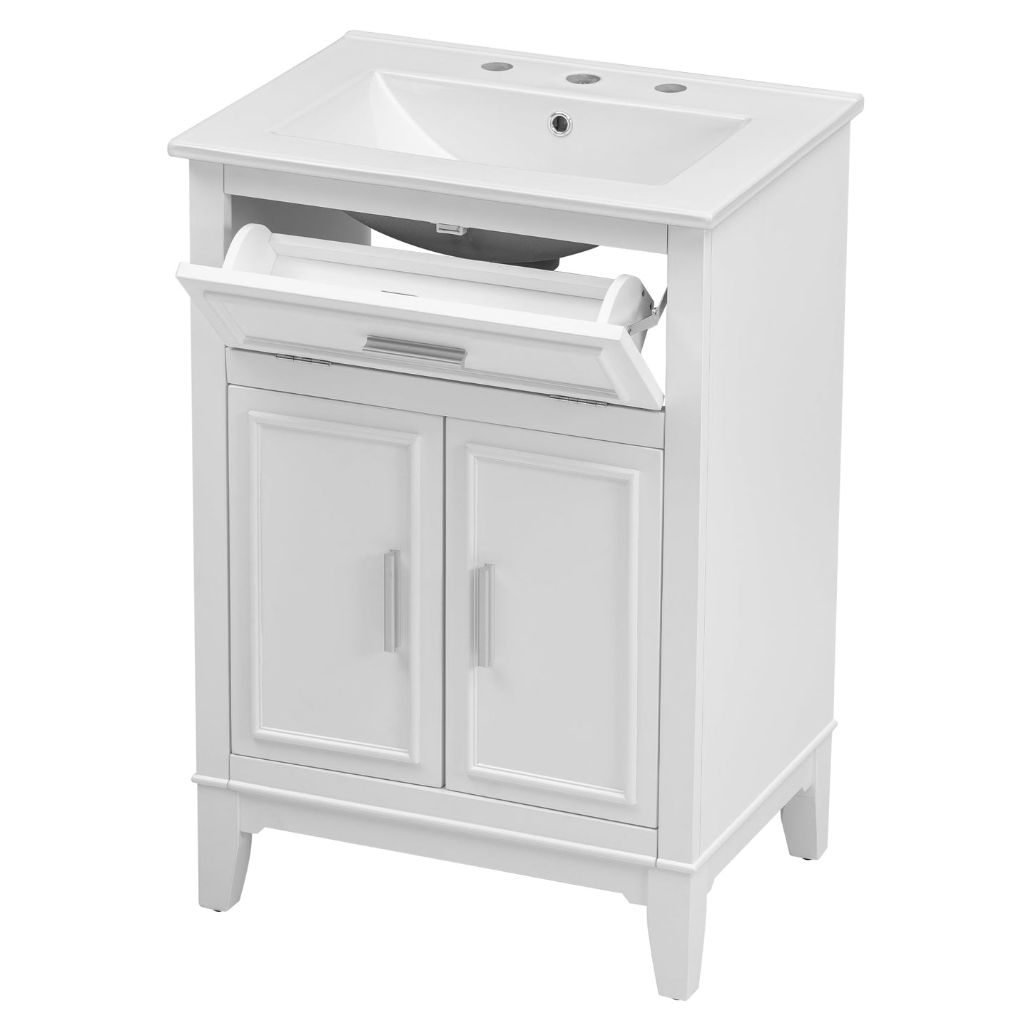24" Bathroom Vanity with Sink, Bathroom Vanity Cabinet with One Flip Drawer and Doors, Solid Wood and MDF, White - Korvel
