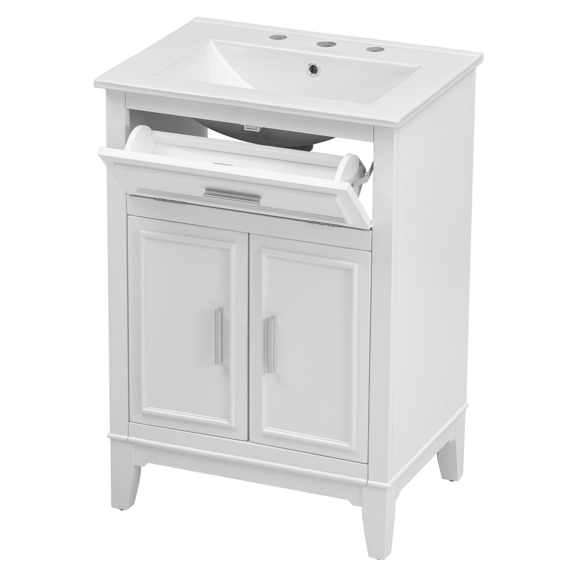 24" Bathroom Vanity with Sink, Bathroom Vanity Cabinet with One Flip Drawer and Doors, Solid Wood and MDF, White - Korvel