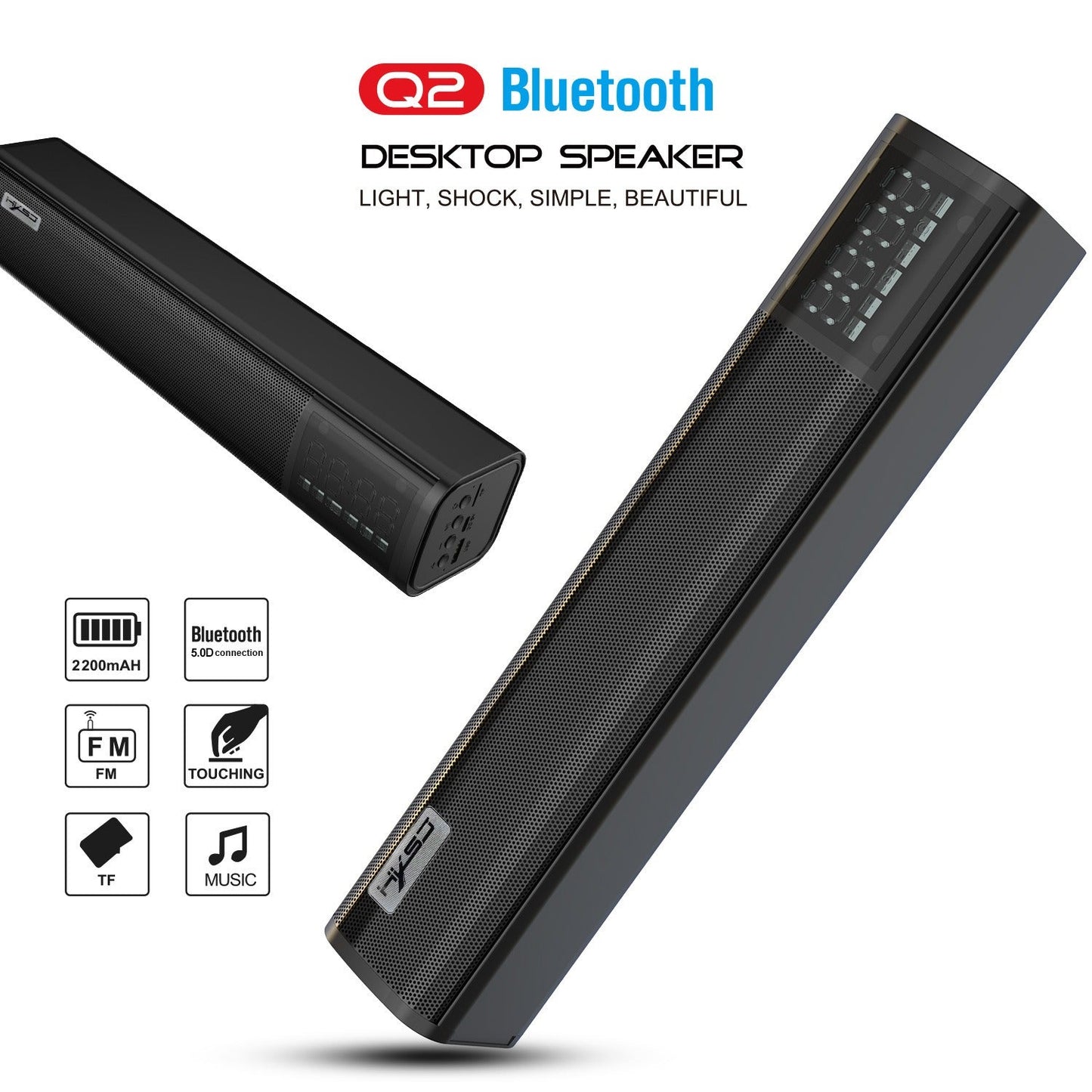 Altavoz Bluetooth 5.0 Q2 con 10W de potencia y batería de 2200mAh