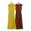Fashionable and Sexy  Style Women's Two-color Knitted Pleated Long Dress - Korvel