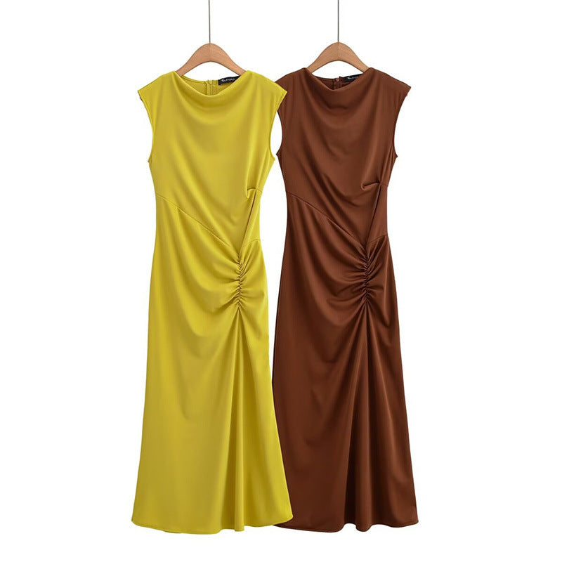 Fashionable and Sexy  Style Women's Two-color Knitted Pleated Long Dress - Korvel