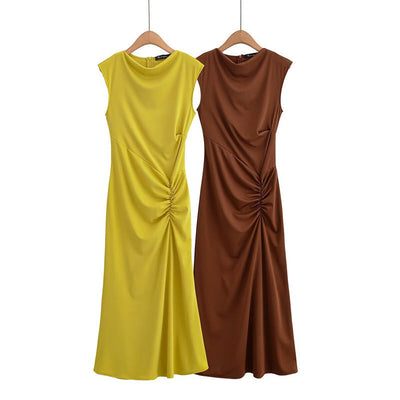 Fashionable and Sexy  Style Women's Two-color Knitted Pleated Long Dress - Korvel
