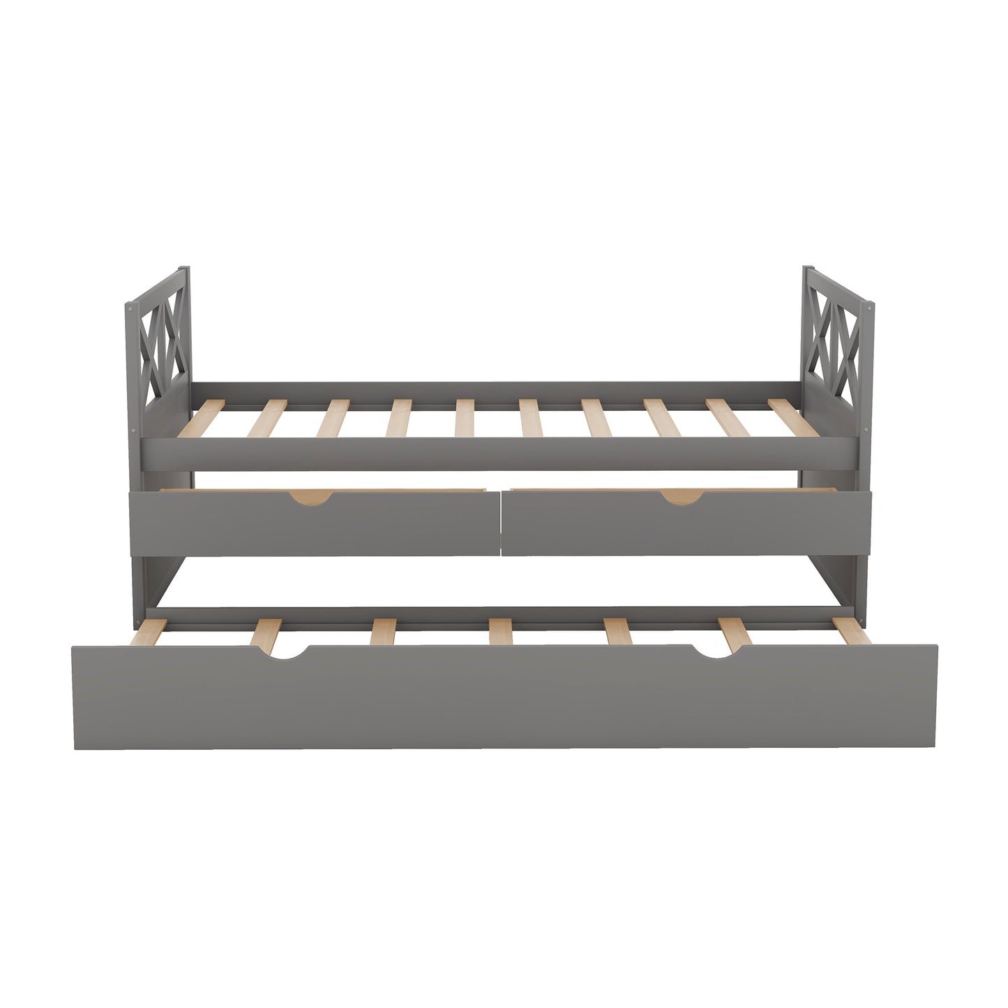 Lit de jour multi-fonctionnel élégant gris avec tiroirs et lit gigogne
