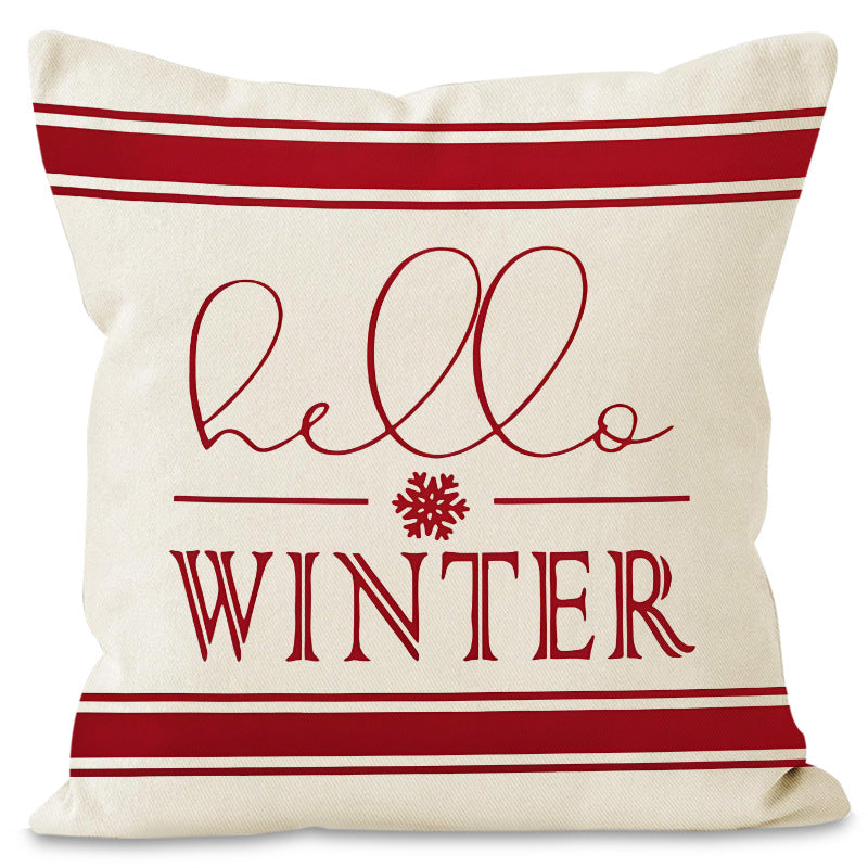 Christmas Snowflake Pillow Cover Linen Checkered Letter Printed Pillow Cover Christmas Theme Cushion Cover - Korvel