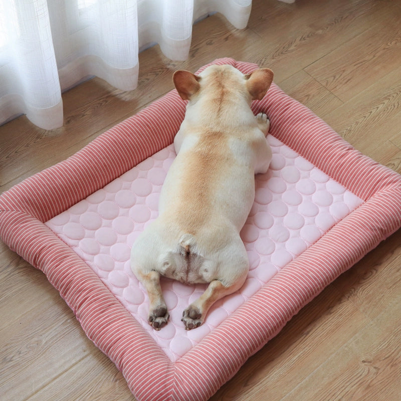 Cooling pet mats for dogs & cats (puppies/kittens): ice silk, breathable, soft summer pads in pink/blue. - Korvel