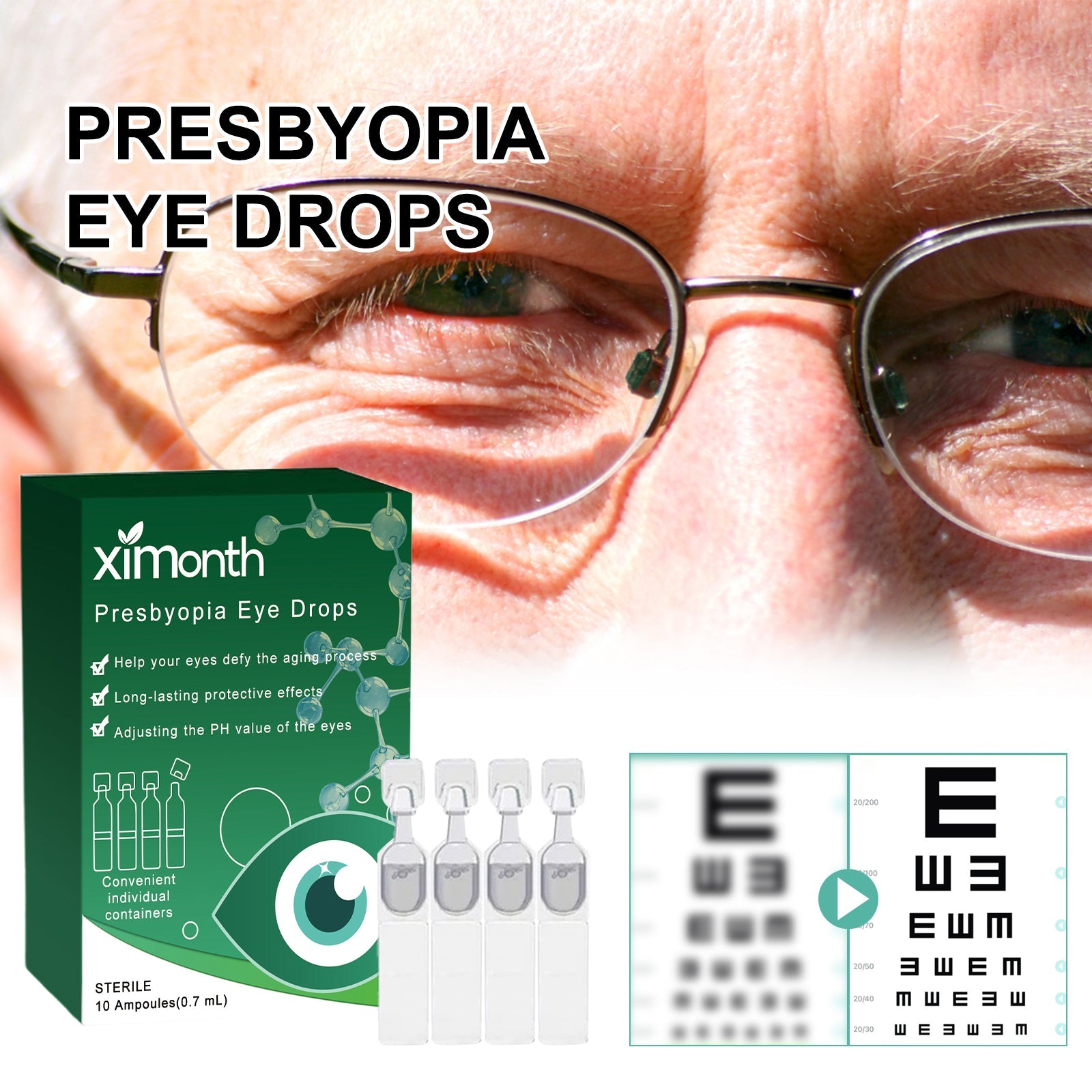Presbyopia Eye Drops, Relieve Eye Fatigue Dry Itchy Eyes Water Acid Swelling Blurred Vision Care Solution - Korvel