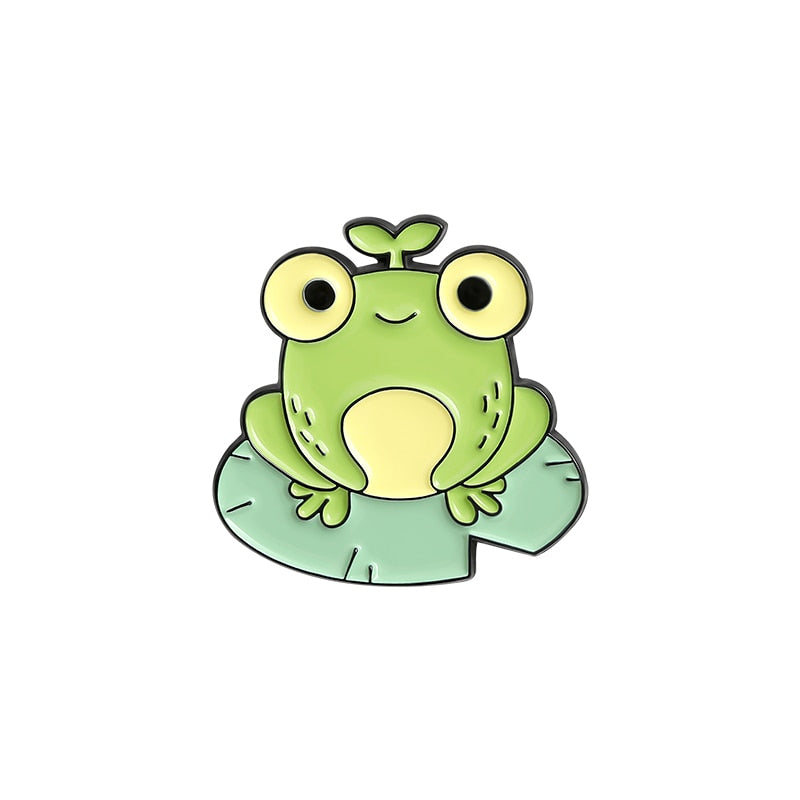 Quack Quack Enamel Pin Custom Frog Lotus Leaf Brooches Bag Lapel Pin Cartoon Animal Badge Jewelry Gift for Kids Friends - Korvel