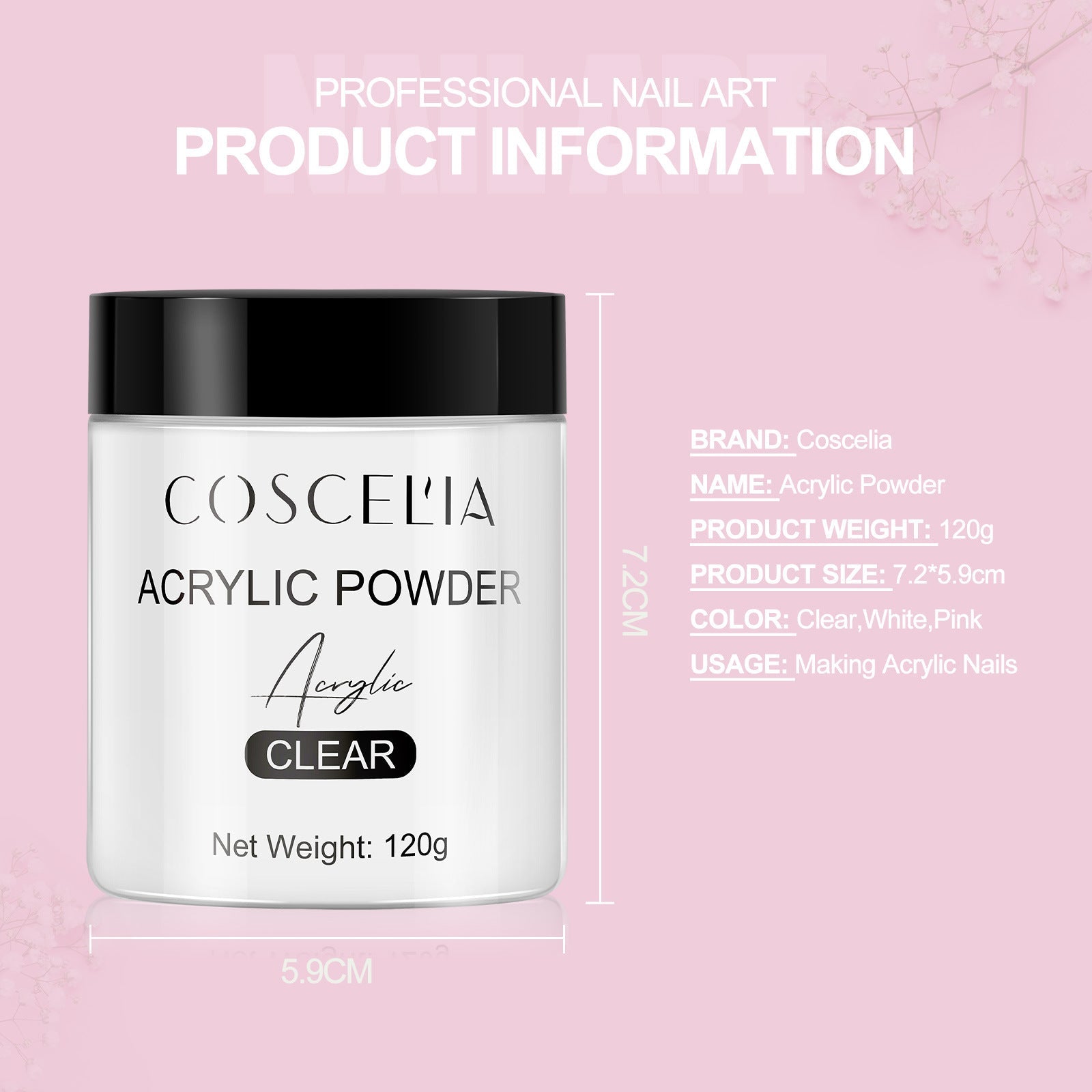 COSCELIA New 120g White Powder Transparent Crystal Powder 150ML Crystal Liquid Nail Shop Nail Tool Set - Korvel