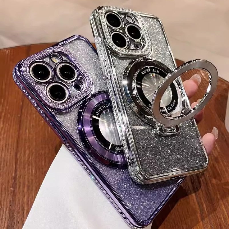 Phone case magnetic bracket Apple 14ProMax electroplated case - Korvel