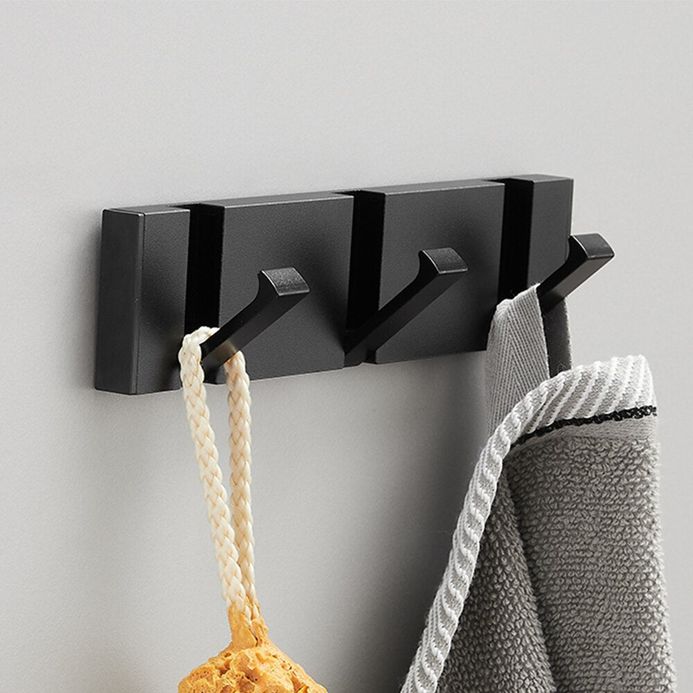 Folding Towel Hanger 2ways Installation Wall Hooks Coat Clothes Holder for Bathroom Kitchen Bedroom Hallway, Black Gold - Korvel