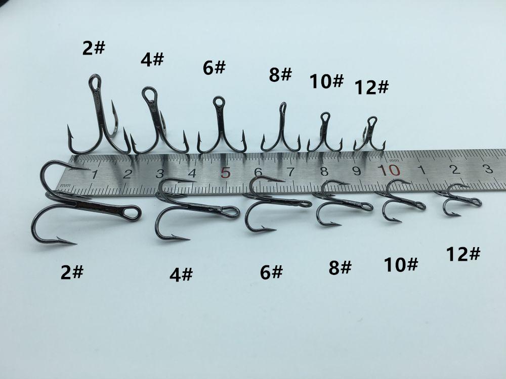 Rompin 20pc/lot 2/4/6/8/10# Fishing Hook High Carbon Steel Treble  Black - Korvel