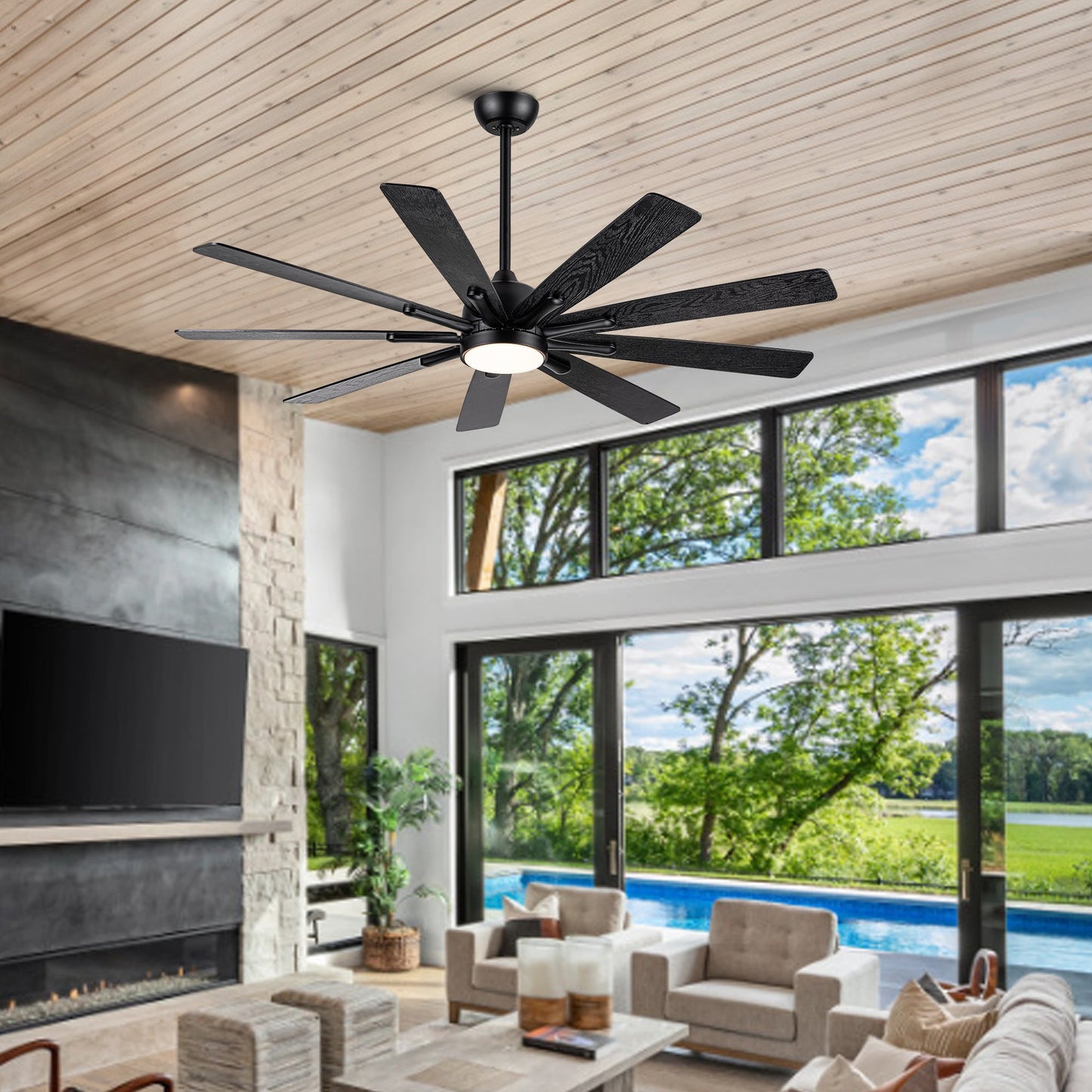 Modern Farmhouse 62-Inch Black Ceiling Fan with Smart Control