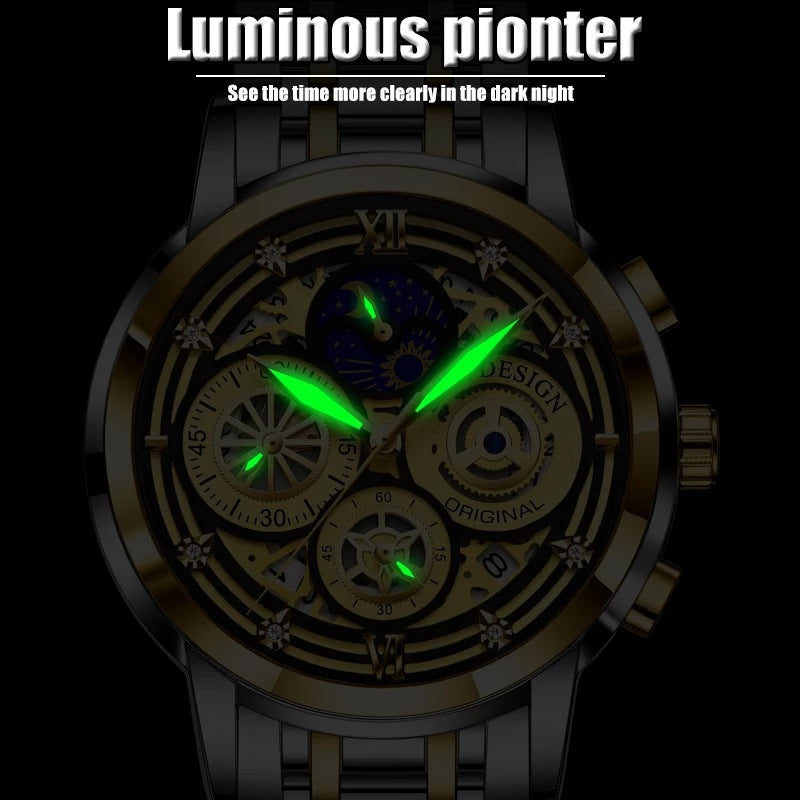 Montre à quartz squelettique multifonctionnelle pour hommes - Étanche