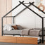 Twin Size Metal House Bed with Two Drawers - Black