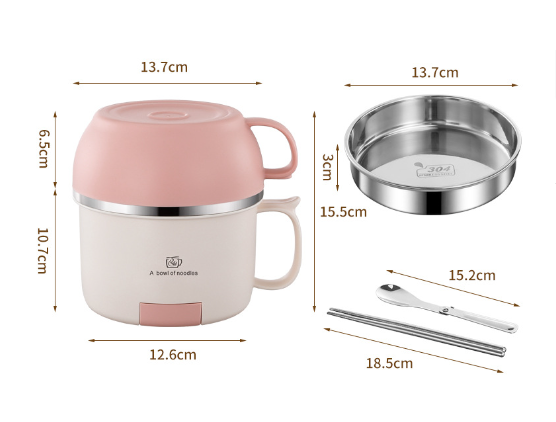 Anti-scalding 304 stainless steel lunch box instant noodle bowl with lid and handle lunch box - Korvel