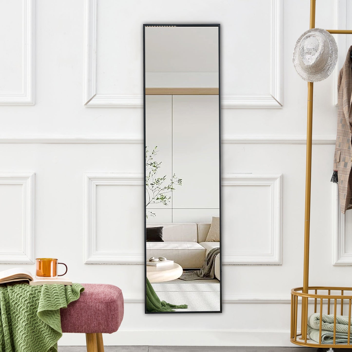 Aluminum alloy metal frame wall mounted full-length mirror black 65 * 23“ - Korvel