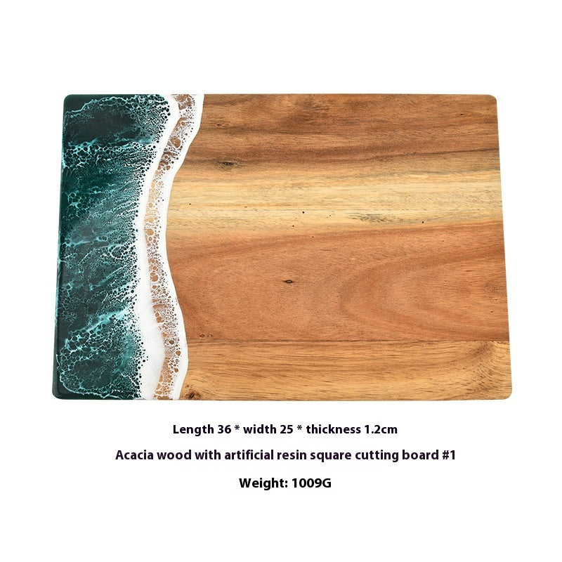 Acacia Wood and New Resin Cutting Board Wave Spliced Design Kitchen Fruit and Steak Board for Chopping Rectangle Wooden Boards - Korvel