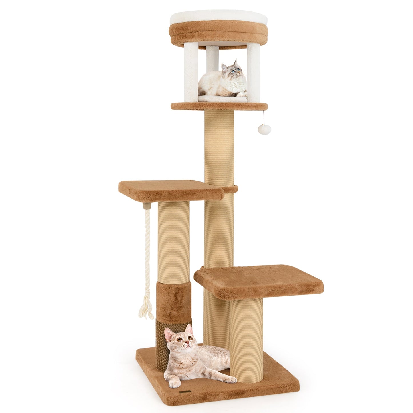 65-Inch Tall Cat Tree with Self-Groomer & Removable Bed - Coffee