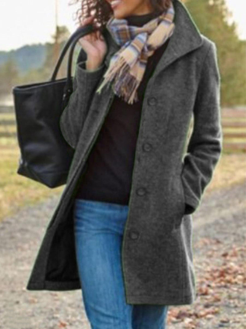 Abrigo Elegante de Mujer de Largo Medio con Solapa para Invierno