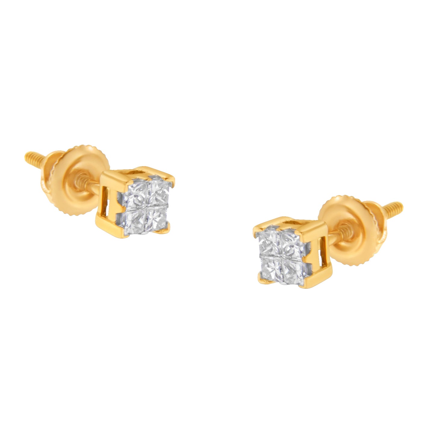 Boucles d'oreilles en diamant princesse en or jaune 10KT