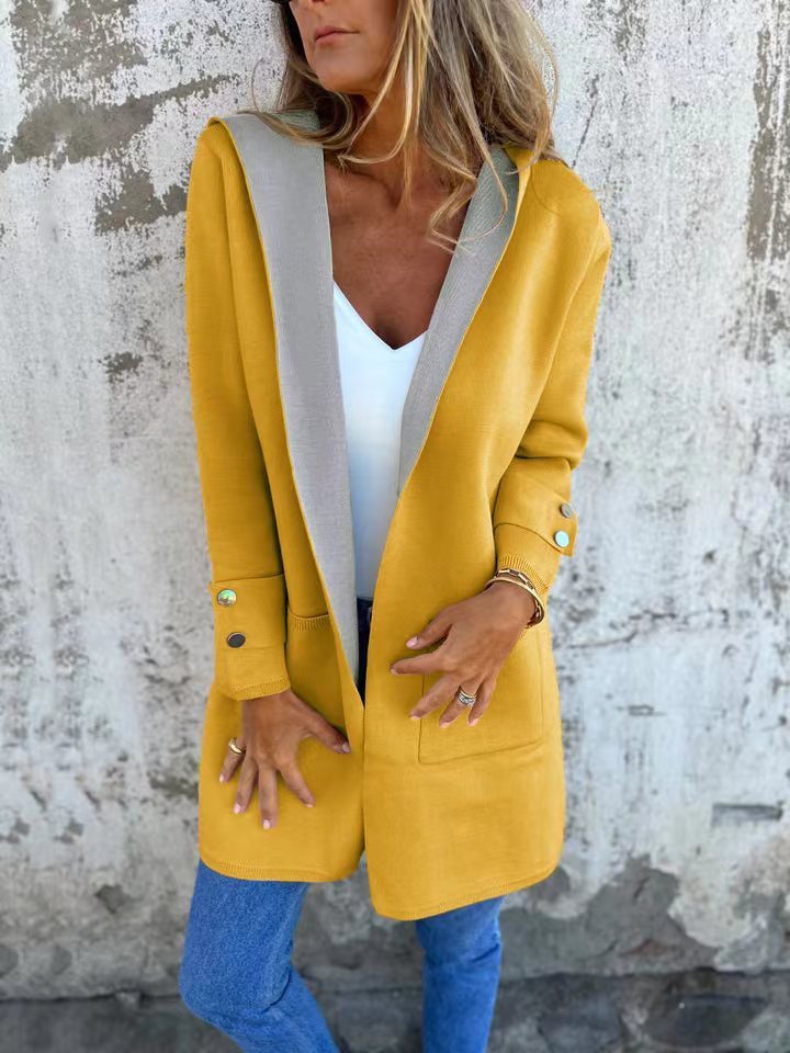 Manteau Cardigan Contrast Élégant pour Femmes avec Capuche