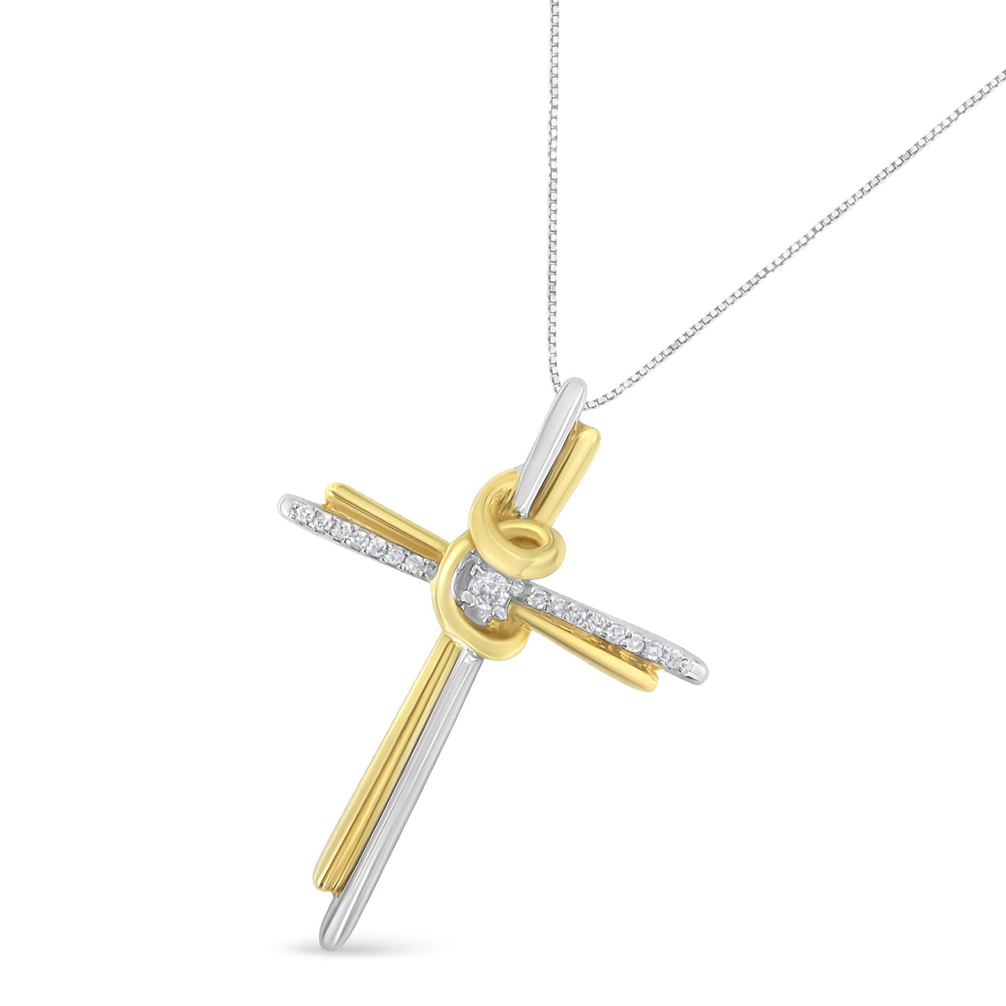 10K Two-Tone Gold Diamond-Accented Cross Pendant Necklace