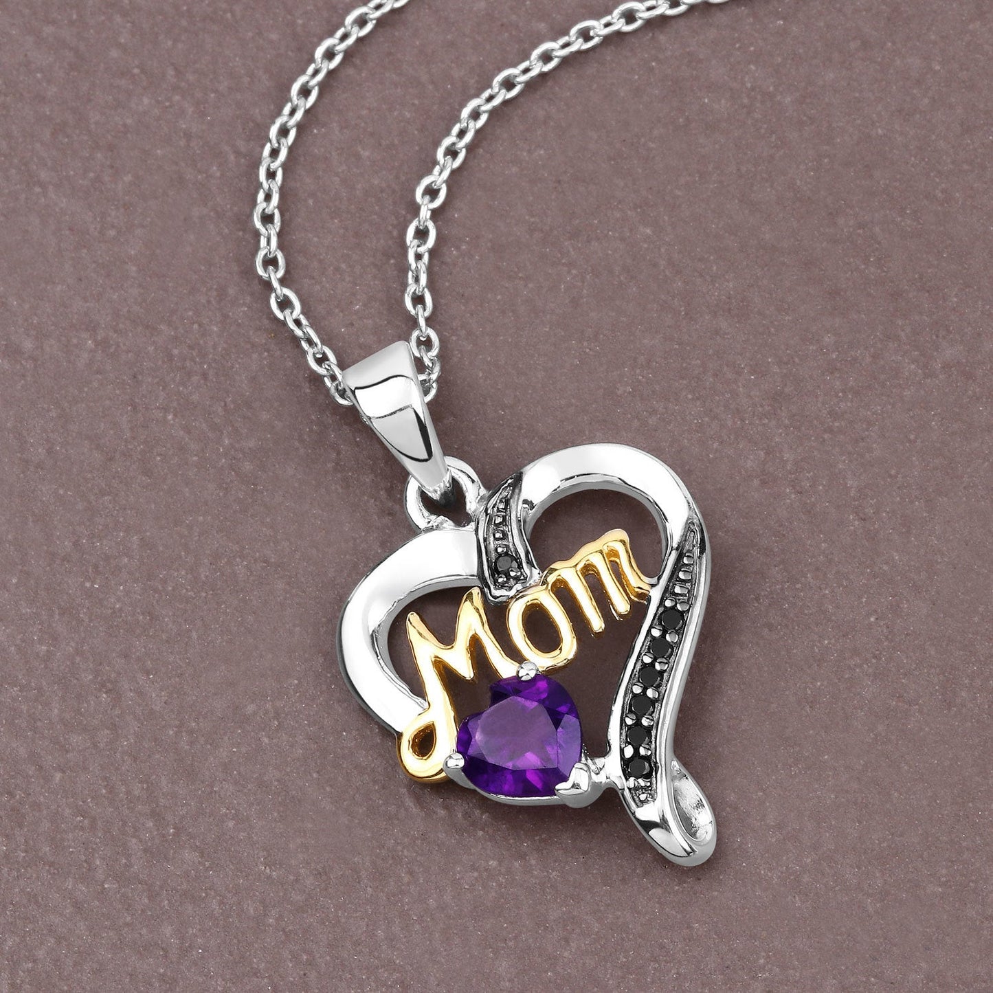 0.48 Carat Genuine Amethyst and Black Spinel Pendant in Sterling Silver