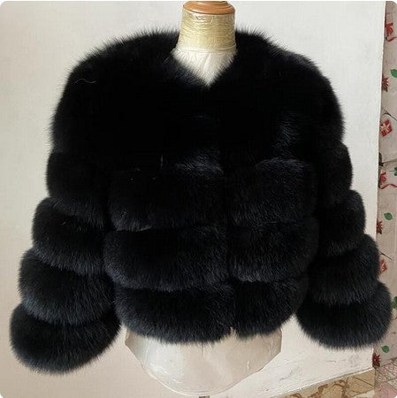 Elegant Faux Fur Patchwork Overcoat