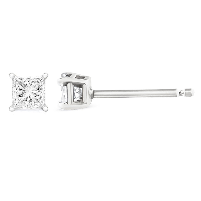 Pendientes de Stud de Diamante en Corte Princesa de Oro Blanco de 14K