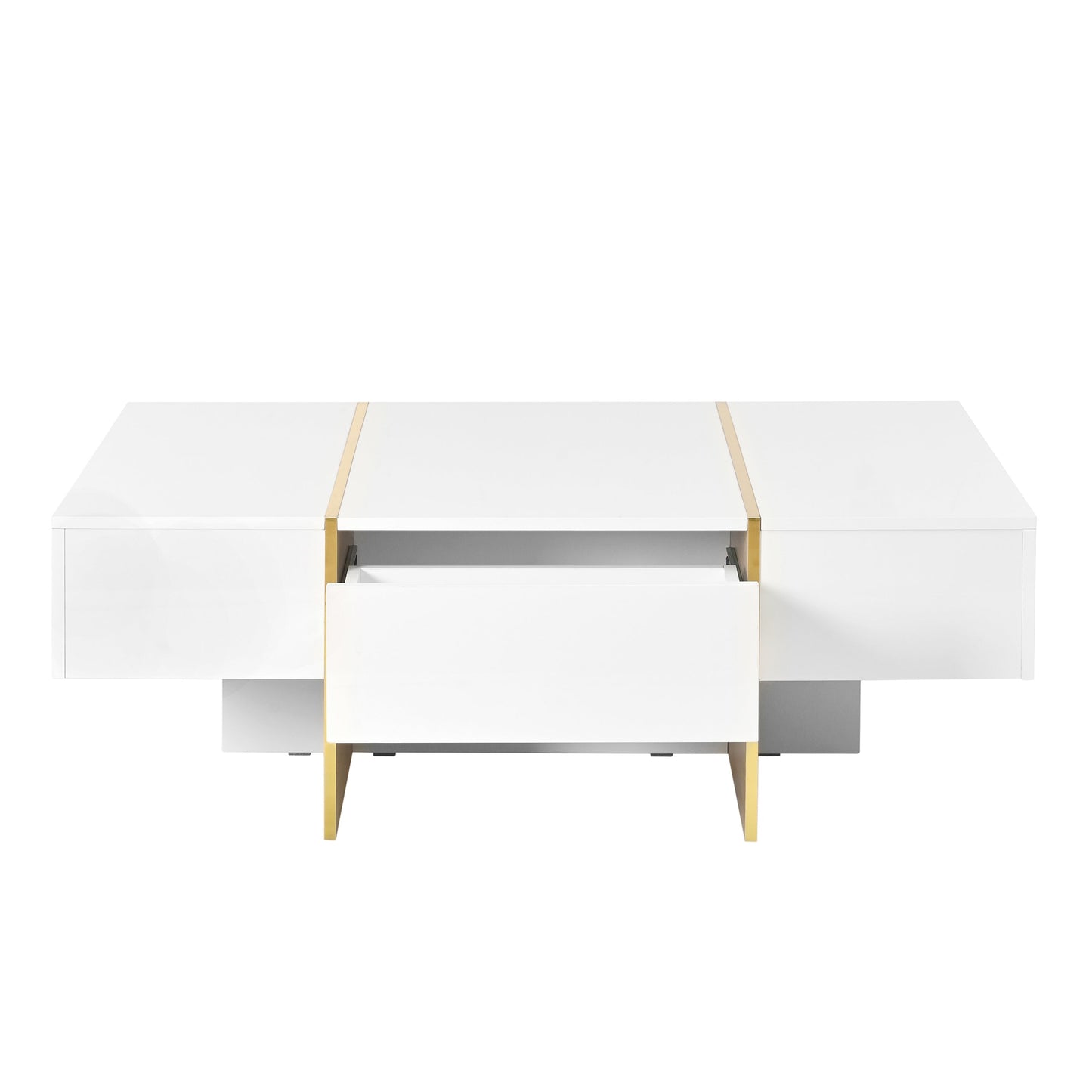ON-TRANS 47.2 inch x 31.4 inch multifunctional rectangular sofa table with 2 drawers and gold wood grain leg center table, white - Korvel