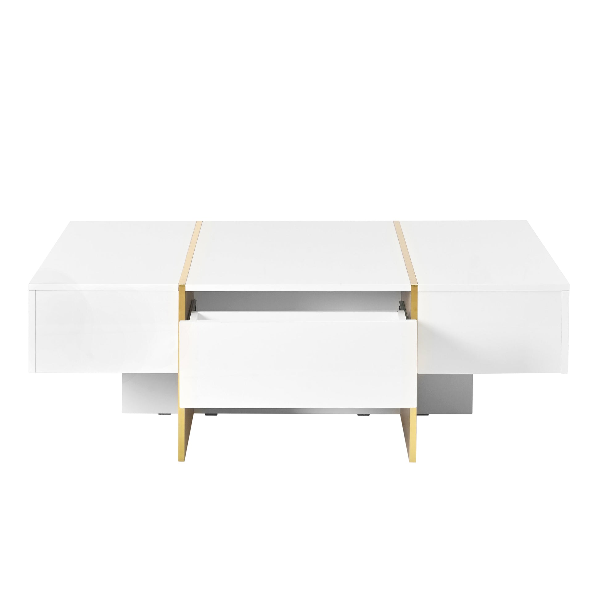 ON-TRANS 47.2 inch x 31.4 inch multifunctional rectangular sofa table with 2 drawers and gold wood grain leg center table, white - Korvel