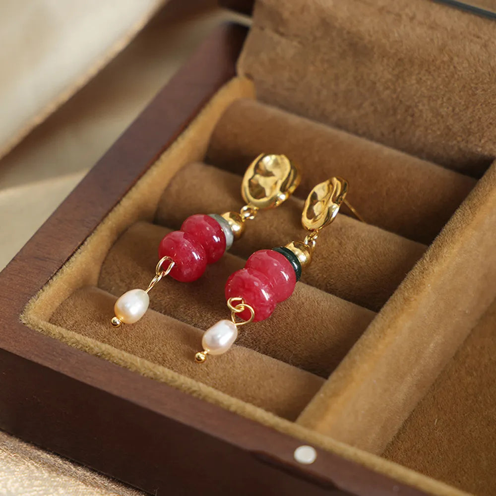 Natural Stone Freshwater Pearl Dangle Earrings - Korvel