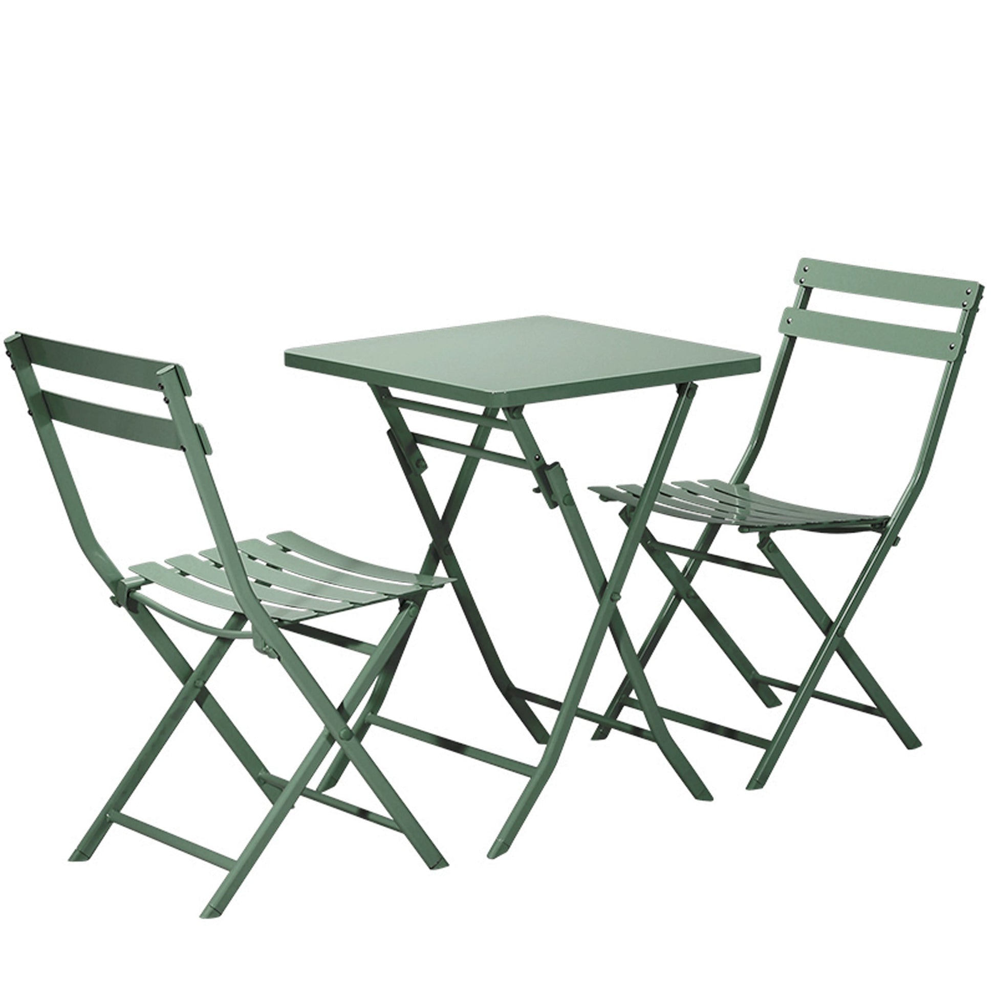 3 Piece Patio Bistro Set of Foldable SquareTable and Chairs, Dark Greem - Korvel
