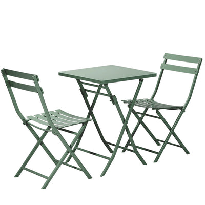 3 Piece Patio Bistro Set of Foldable SquareTable and Chairs, Dark Greem - Korvel