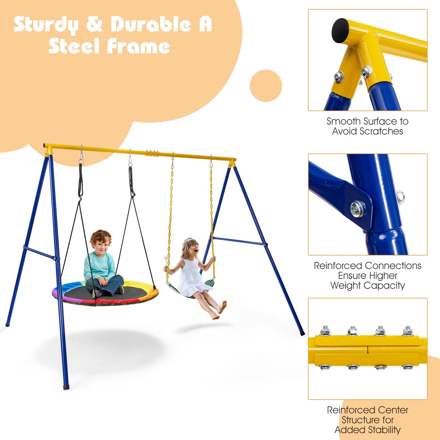 Soporte de columpio en forma de A extragrande de 660 LBS - Amarillo