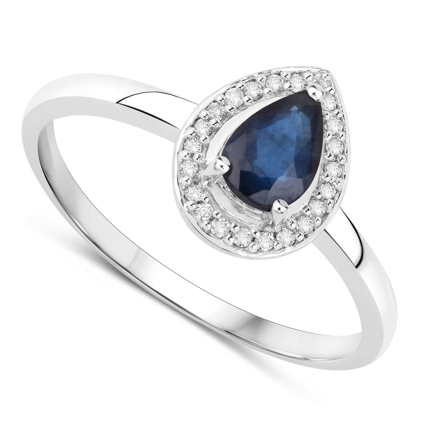 Anillo de Compromiso de Zafiro Azul y Diamante de 0.48 Quilates en Oro Blanco de 14K