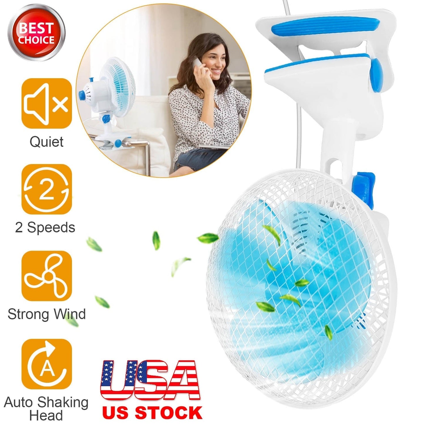 Gbruno Clip On Fan - 2 Speed Adjustable Personal Fan