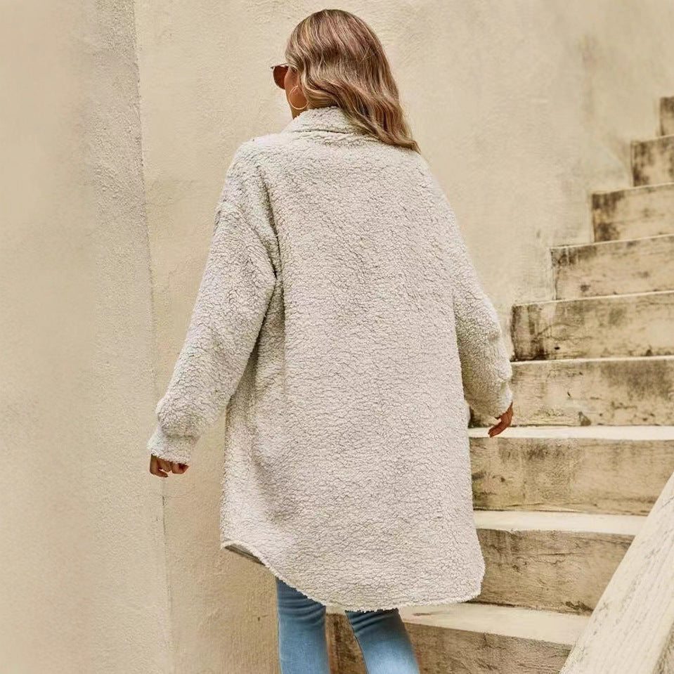 Manteau en fausse fourrure à capuche mi-long en peluche ours pour femmes