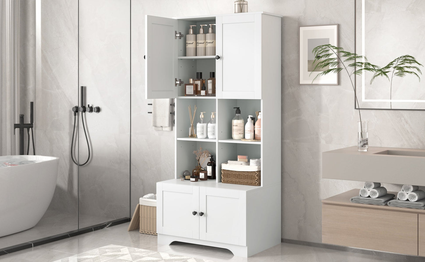 Elegant 4-Door Bathroom Storage Cabinet with Adjustable Shelves