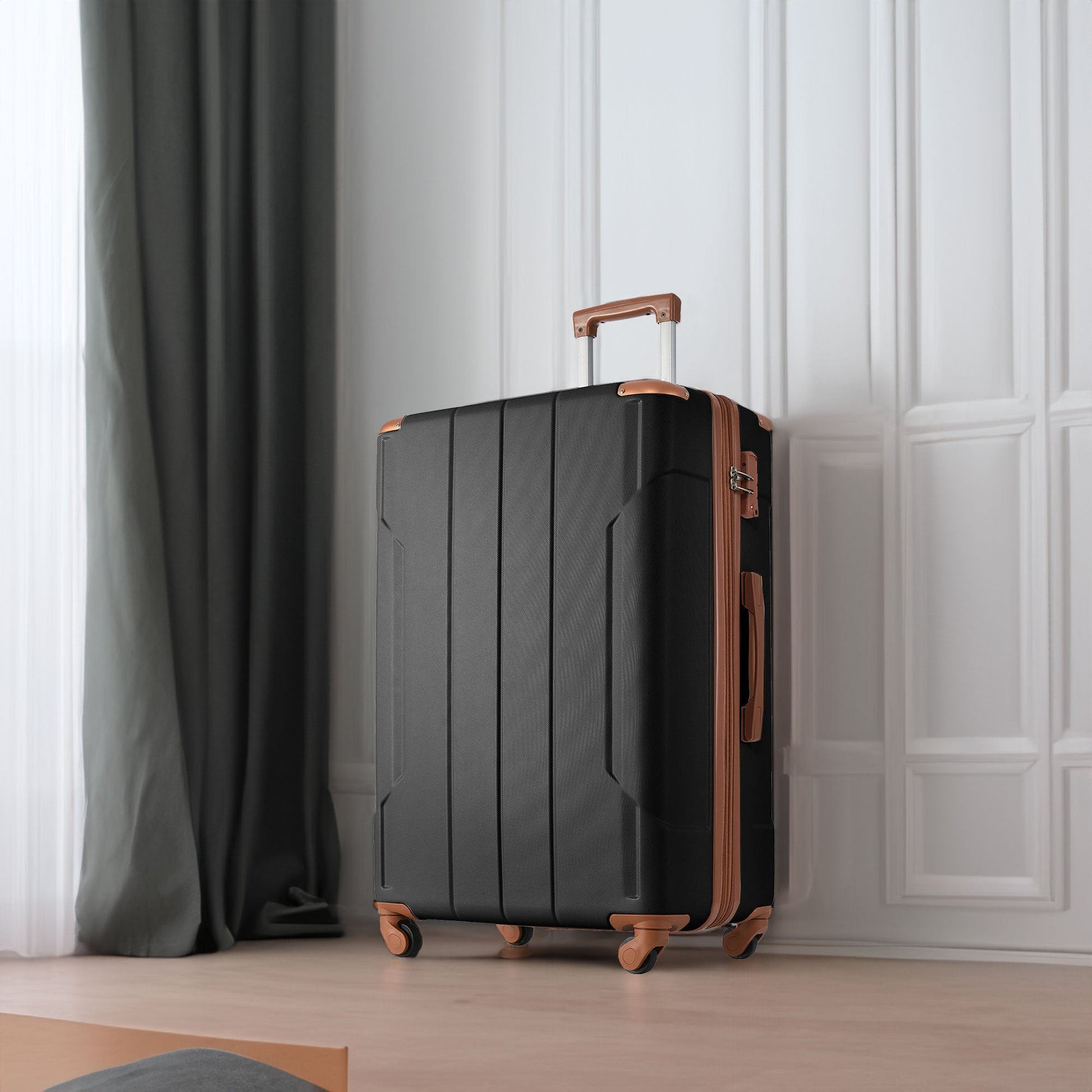 Hardshell Luggage Spinner Suitcase with TSA Lock Lightweight Expandable 24'' (Single Luggage) Black Brown + ABS + 24 Inch - Korvel