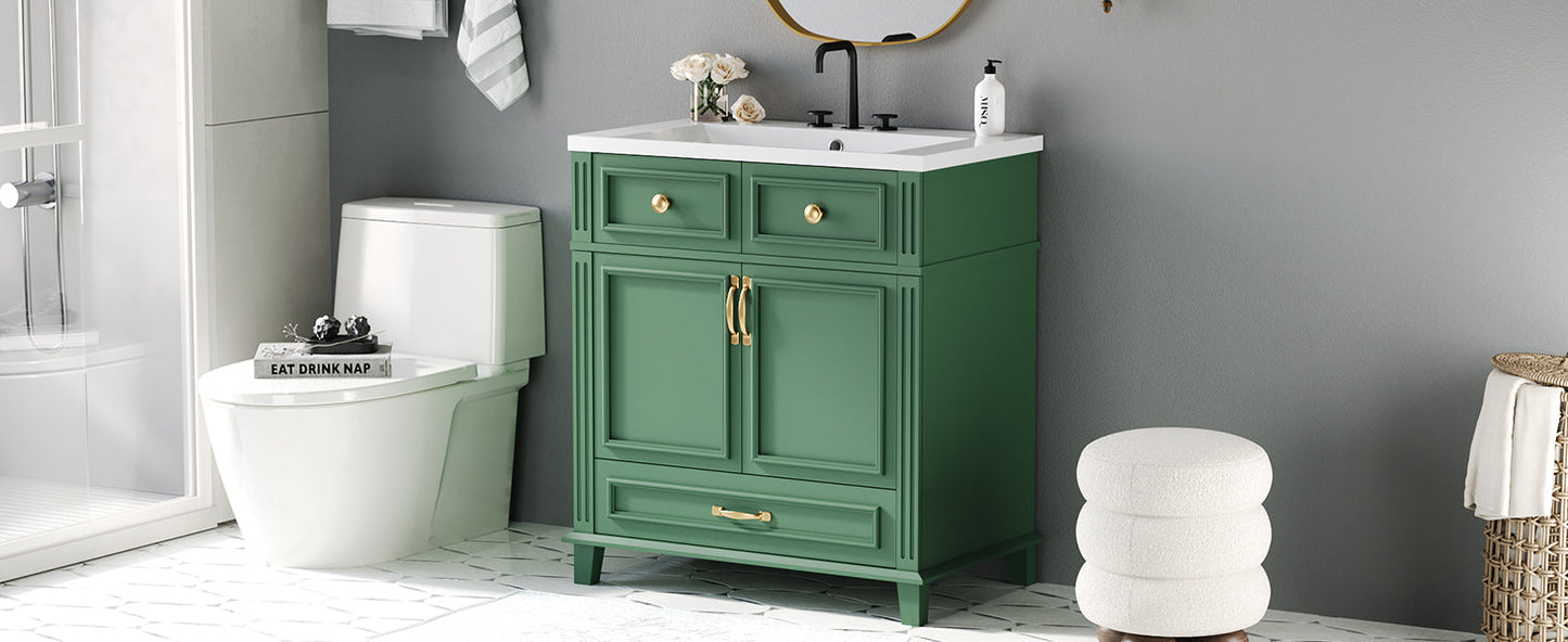 30 inch uncovered bathroom vanity with soft closed door, limited to solid wood frame bathroom storage cabinet green - Korvel