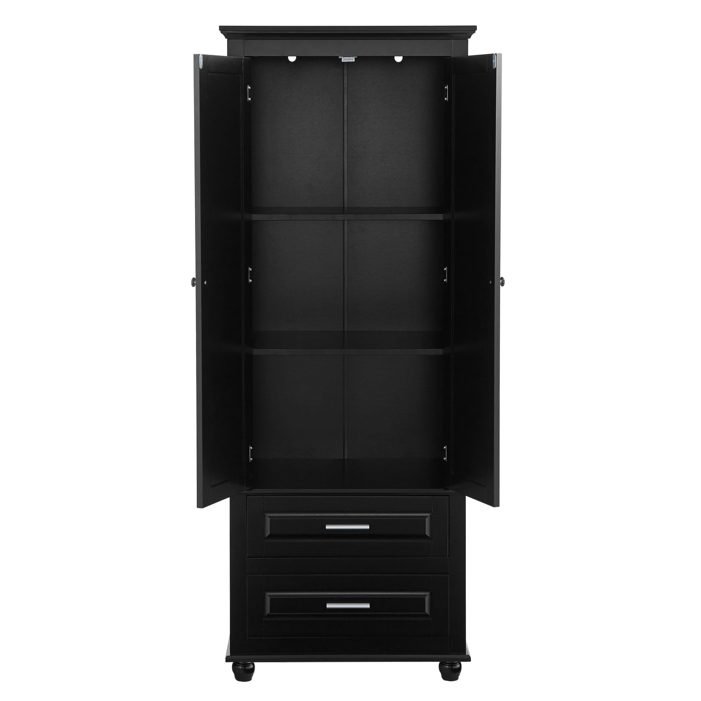 Tall Storage Cabinet with Two Drawers for Bathroom/Office, Black - Korvel