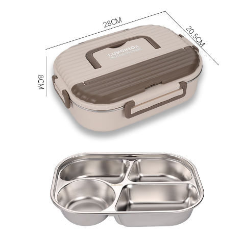 Microwaveable portable 304 stainless steel heat preservation rectangular lunch box fresh lunch box - Korvel