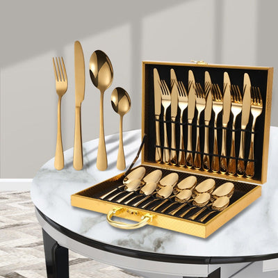 24-Piece Stainless Steel Cutlery Set Golden - Korvel